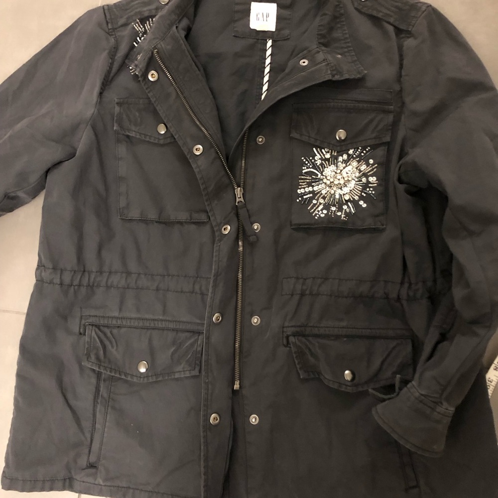 Gap Beaded Gray Utility Jacket Large - image 7